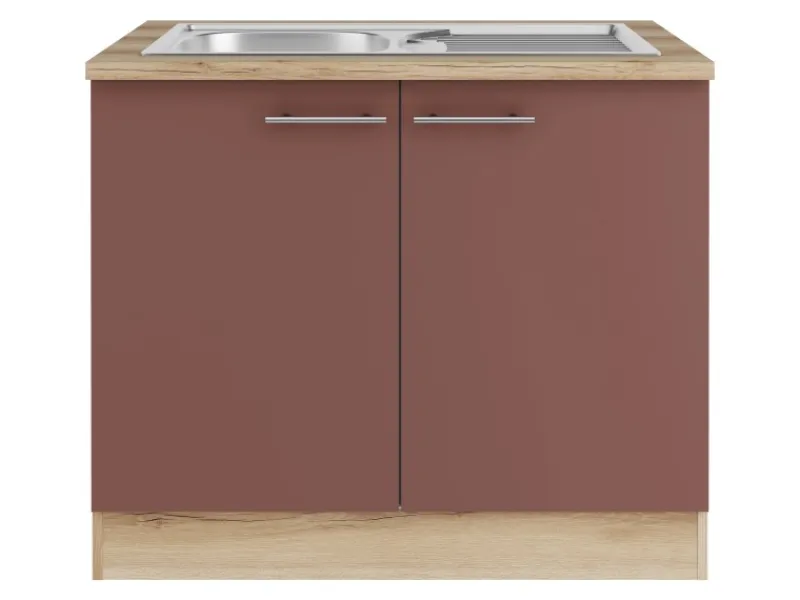 Outlet Optifit Bari407 Küchen-Spülenunterschrank 100 cm Rostrot
