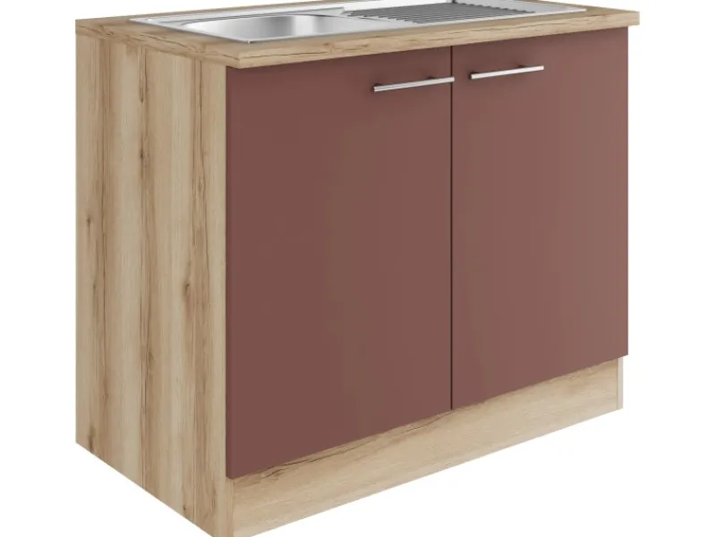 Outlet Optifit Bari407 Küchen-Spülenunterschrank 100 cm Rostrot