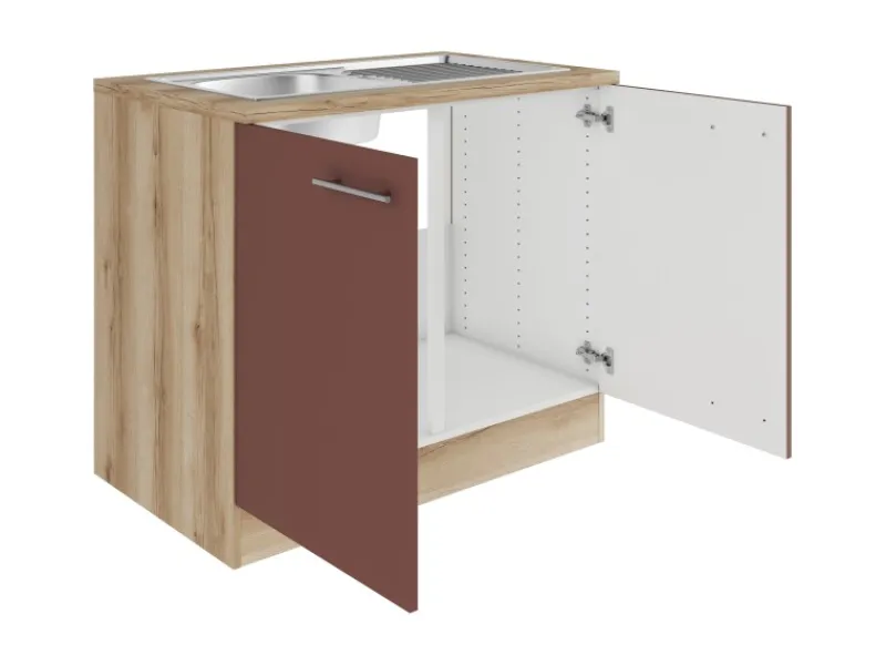 Outlet Optifit Bari407 Küchen-Spülenunterschrank 100 cm Rostrot