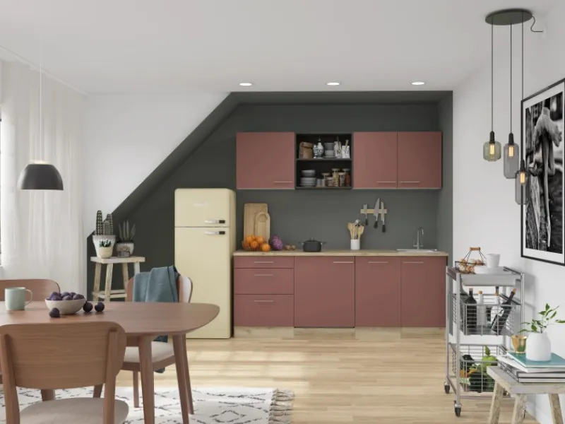 Optifit Bari407 Küchenzeile 210 cm ohne E-Geräte Rostrot< Kochfelder