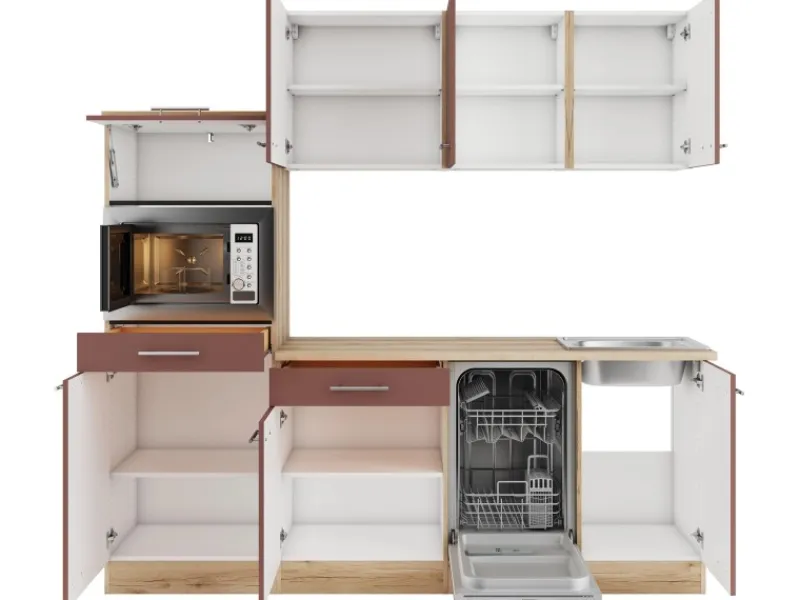 Optifit Winkelküchen<Bari407 Küchenzeile 210 cm Rostrot