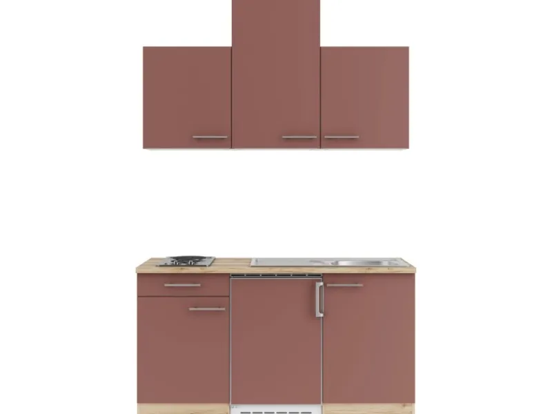 Optifit Miniküchen|Kühlschränke<Bari407 Miniküche 150 cm Rostrot
