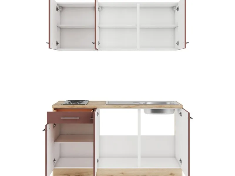 Optifit Bari407 Miniküche 150 cm Rostrot< Miniküchen|Kochfelder
