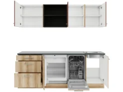 Optifit Bari407/Livorno290 Küchenzeile 210 cm Rostrot / Wildeiche Nachbildung< Kühlschränke|Winkelküchen