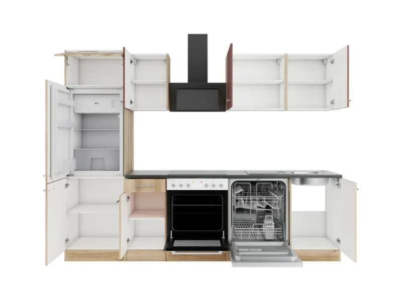 Discount Optifit Bari407/Livorno290 Küchenzeile 270 cm Rostrot / Wildeiche Nachbildung
