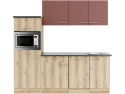 Optifit Winkelküchen<Bari407/Livorno290 Küchenzeile 210 cm Rostrot / Wildeiche Nachbildung