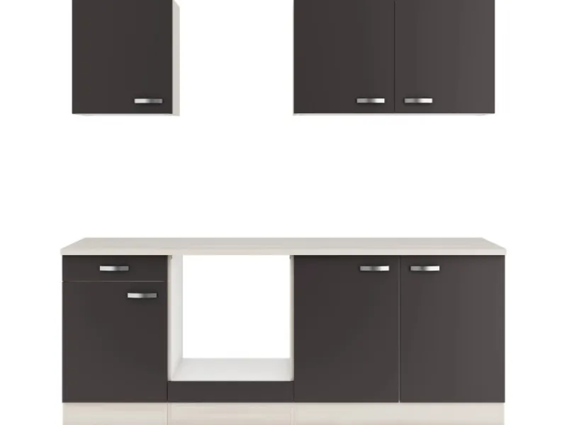 Outlet Optifit Faro220 Küchenzeile 210 cm ohne E-Geräte Anthrazit