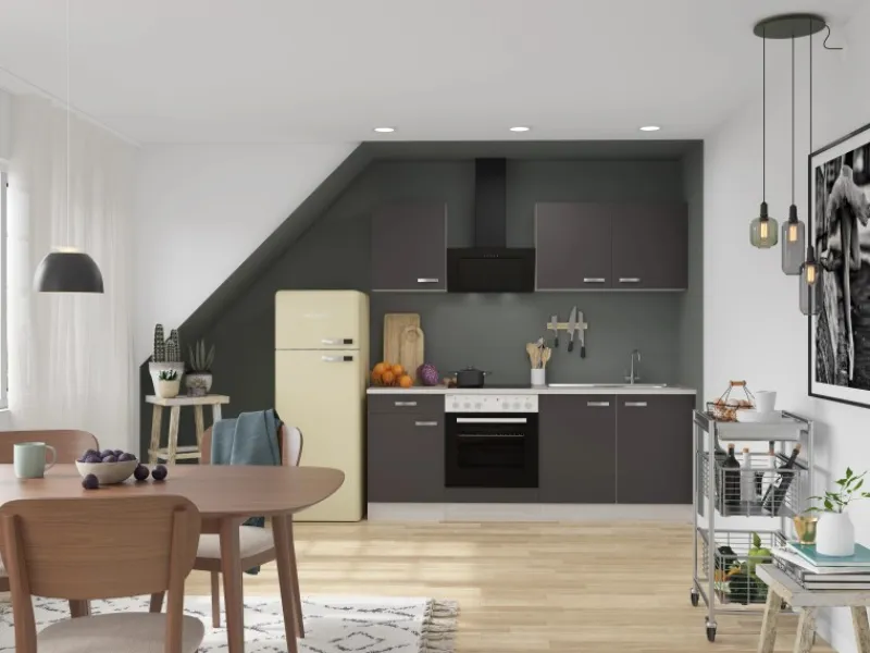 Outlet Optifit Faro220 Küchenzeile 210 cm ohne E-Geräte Anthrazit