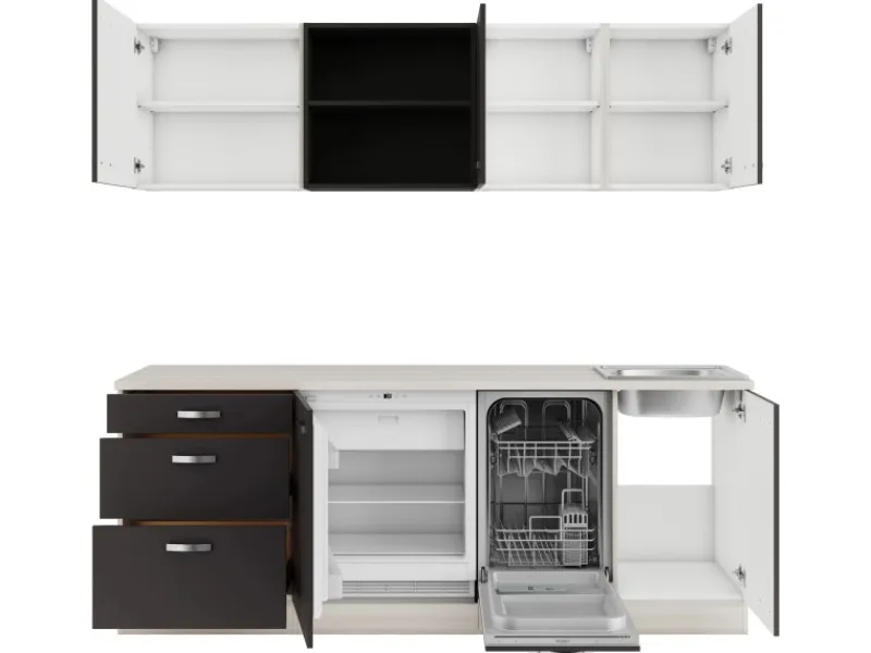 Optifit Kochfelder|Kühlschränke<Faro220 Küchenzeile 210 cm Anthrazit