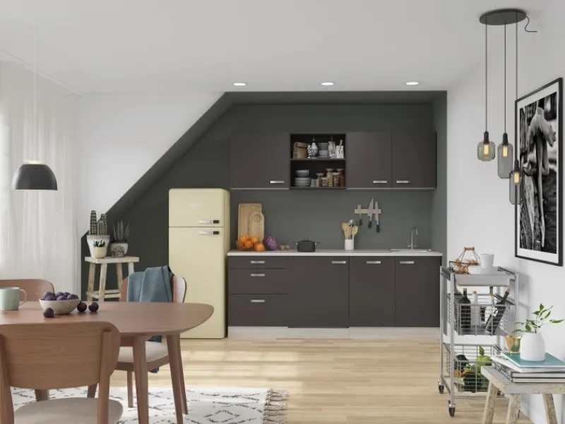 Optifit Kochfelder|Kühlschränke<Faro220 Küchenzeile 210 cm Anthrazit