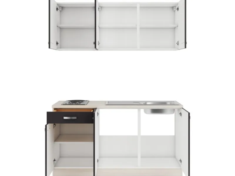 Optifit Miniküchen|Kochfelder<Faro220 Miniküche 150 cm Anthrazit