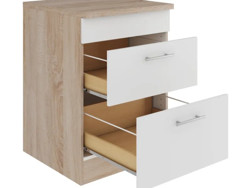 Optifit Küchen-Auszugsunterschrank Dakar286 60cm Weiß Sgl. für Glaskeramikkochf< Kücheninseln