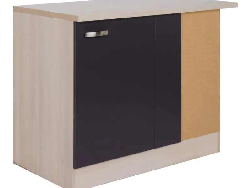 Outlet Optifit Küchen-Eck-Unterschrank Faro220 100 x 84,8 x 60 cm Anthrazit Akazie