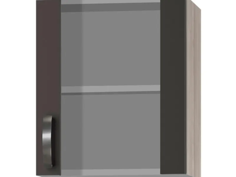 Optifit Küchen-Oberschrank mit Stollenglastür Faro220 50cmx57,6cm Anthra.-Braun< Küchenschränke