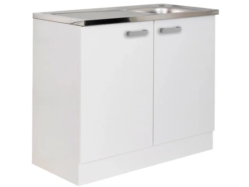 Optifit Küchen-Spülenunterschrank Salo214 mit Spülenauflage 100cmx85cmx50cm Weiß< Küchenschränke