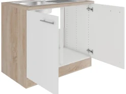 Optifit Küchen-Spülenunterschrank Dakar286 100 cm Weiß Seidenglanz< Küchenschränke