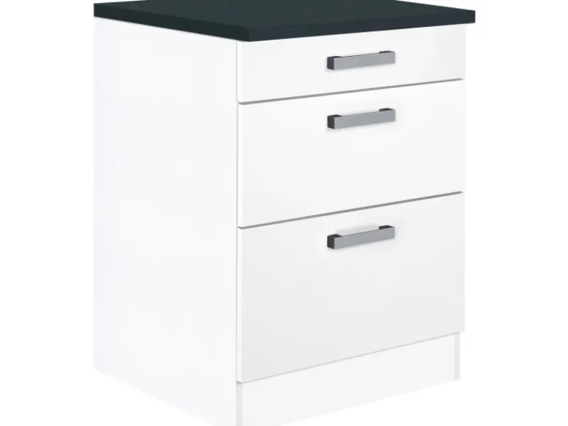 Clearance Optifit Küchen-Unterschrank mit 3 Auszügen Salo214 60 cm x 84,8 cm x 60 cm Weiß