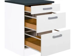 Clearance Optifit Küchen-Unterschrank mit 3 Auszügen Salo214 60 cm x 84,8 cm x 60 cm Weiß