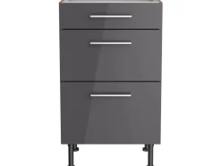Optifit Küchen-Unterschrank mit 3 Auszügen Jonte984 50 cm Anthrazit-Wildeiche< Küchenschränke
