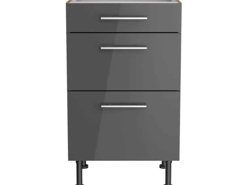 Optifit Küchen-Unterschrank mit 3 Auszügen Jonte984 50 cm Anthrazit-Wildeiche< Küchenschränke