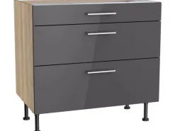 Optifit Küchenschränke<Küchen-Unterschrank mit 3 Auszügen Jonte984 90 cm Anthrazit-Wildeiche