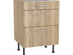Outlet Optifit Küchen-Unterschrank mit 3 Auszügen Erik290 60x87x58,4cm WildEiche