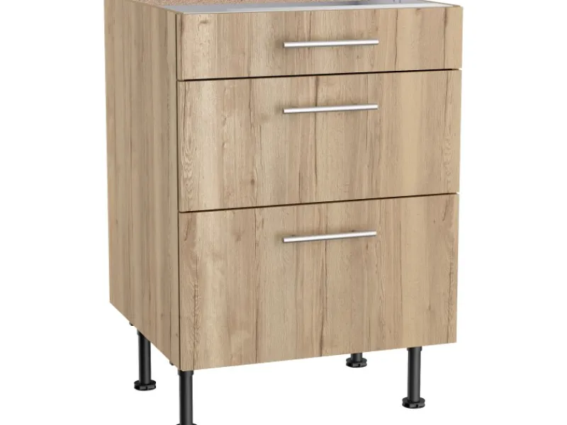 Outlet Optifit Küchen-Unterschrank mit 3 Auszügen Erik290 60x87x58,4cm WildEiche