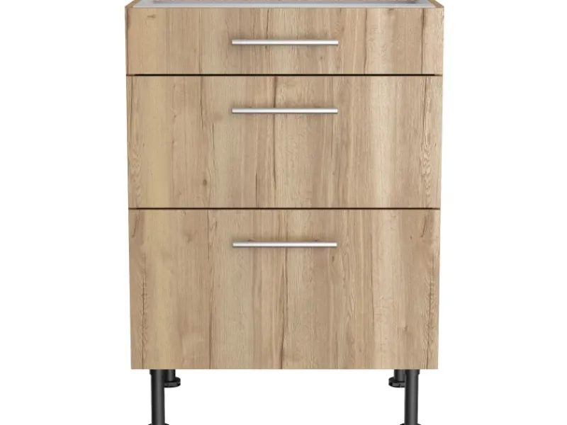 Outlet Optifit Küchen-Unterschrank mit 3 Auszügen Erik290 60x87x58,4cm WildEiche