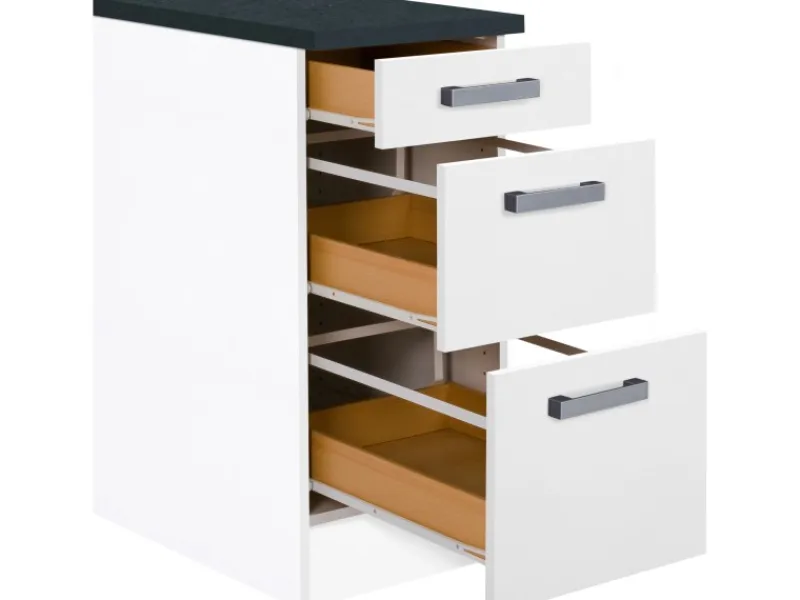 New Optifit Küchen-Unterschrank mit 3 Auszügen Salo214 40 cm x 84,8 cm x 60 cm Weiß