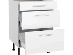 Optifit Küchen-Unterschrank mit 3 Auszügen Bengt932 60 cm x 87 cm x 58,4 cm Weiß