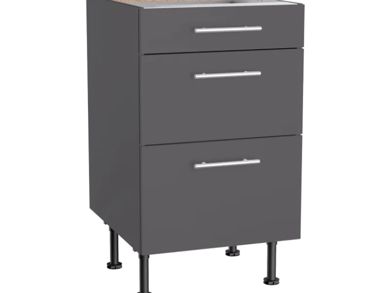 Optifit Küchenschränke<Küchen-Unterschrank mit 3 Auszügen Ingvar420 50 cm Anthrazit Matt