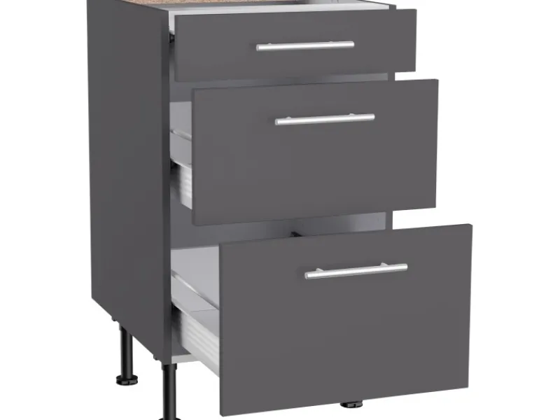 Optifit Küchenschränke<Küchen-Unterschrank mit 3 Auszügen Ingvar420 50 cm Anthrazit Matt