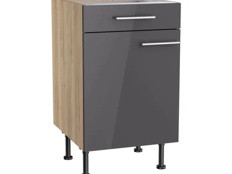 Discount Optifit Küchen-Unterschrank Jonte984 50 cm x 87 cm x 58,4 cm Anthrazit-Wildeiche