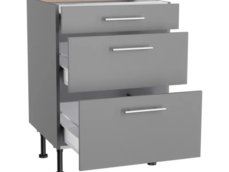 Optifit Küchen-Unterschrank mit 3 Auszügen Mats825 60cmx87cmx58,4cm Basaltgrau