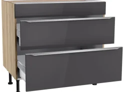 Optifit Kochfelder<Küchen-Unterschrank mit 2 Auszügen Linus984 90 cm Anthrazit-Wildeiche