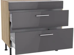 Optifit Kochfelder|Küchenschränke<Küchen-Unterschrank mit 2 Auszügen Jonte984 60 cm Anthrazit-Wildeiche