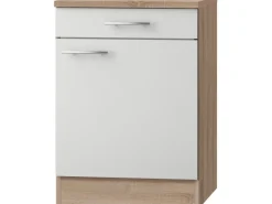 Optifit Küchen-Unterschrank Dakar286 60 cm x 84,8 cm x 60 cm Weiß-Eiche< Pantryküchen|Küchenschränke