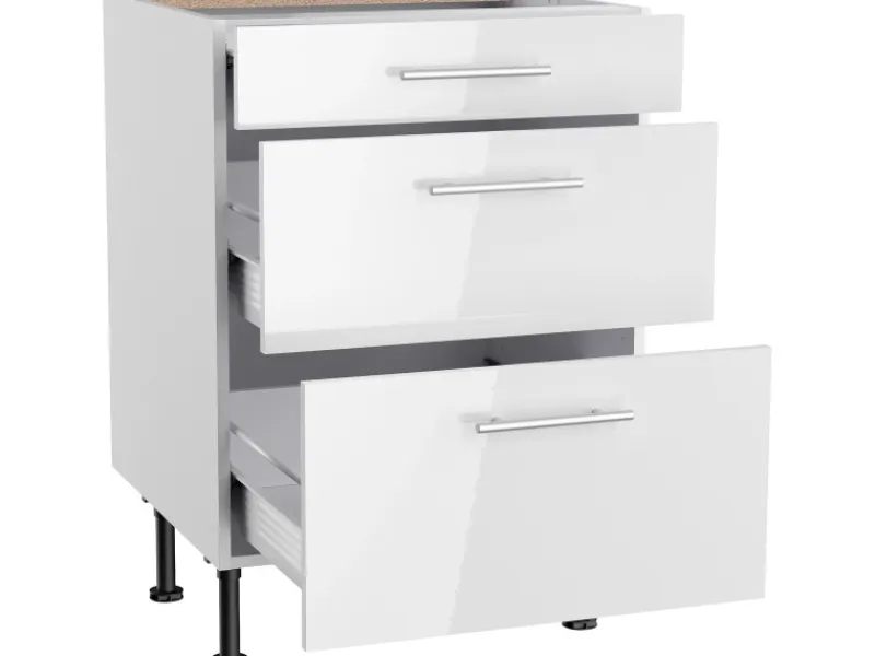 Online Optifit Küchen-Unterschrank mit 3 Auszügen Rurik986 60 cm x 87 cm x 58,4 cm Weiß