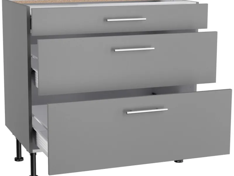 Best Optifit Küchen-Unterschrank mit 3 Auszügen Mats825 90cmx87cmx58,4cm Basaltgrau