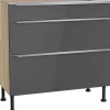 Optifit Küchenschränke<Küchen-Unterschrank mit 3 Auszügen Linus984 90 cm Anthrazit-Wildeiche