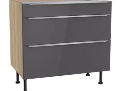 Optifit Küchenschränke<Küchen-Unterschrank mit 3 Auszügen Linus984 90 cm Anthrazit-Wildeiche