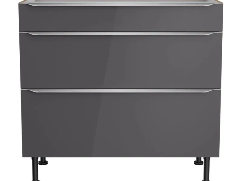 Optifit Küchenschränke<Küchen-Unterschrank mit 3 Auszügen Linus984 90 cm Anthrazit-Wildeiche