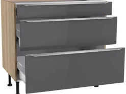 Optifit Küchenschränke<Küchen-Unterschrank mit 3 Auszügen Linus984 90 cm Anthrazit-Wildeiche