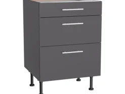 Outlet Optifit Küchen-Unterschrank mit 3 Auszügen Ingvar420 60 cm Anthrazit Matt