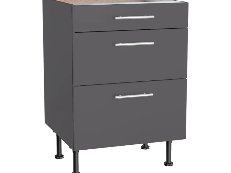 Outlet Optifit Küchen-Unterschrank mit 3 Auszügen Ingvar420 60 cm Anthrazit Matt