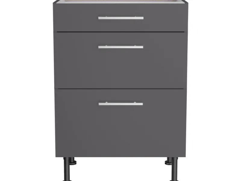 Outlet Optifit Küchen-Unterschrank mit 3 Auszügen Ingvar420 60 cm Anthrazit Matt