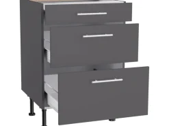 Outlet Optifit Küchen-Unterschrank mit 3 Auszügen Ingvar420 60 cm Anthrazit Matt