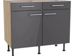 Clearance Optifit Küchen-Unterschrank Jonte984 100cm x 87cm x 58,4cm Anthrazit-Wildeiche