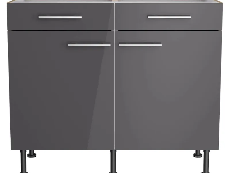Clearance Optifit Küchen-Unterschrank Jonte984 100cm x 87cm x 58,4cm Anthrazit-Wildeiche