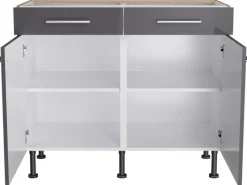 Clearance Optifit Küchen-Unterschrank Jonte984 100cm x 87cm x 58,4cm Anthrazit-Wildeiche